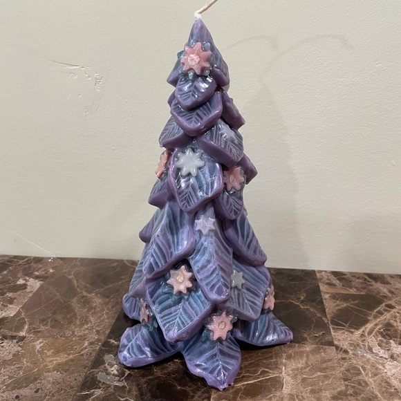 Vintage 9" Purple Figural CHRISTMAS TREE CANDLE Handmade Unique - Picture 3 of 5